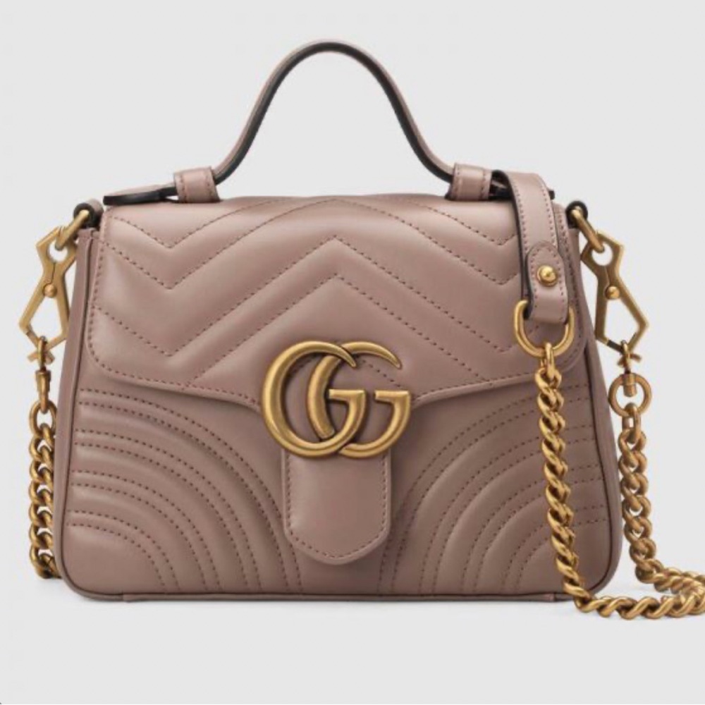 GG MARMONT MINI TOP HANDLE BAG in DUSTY PINK.